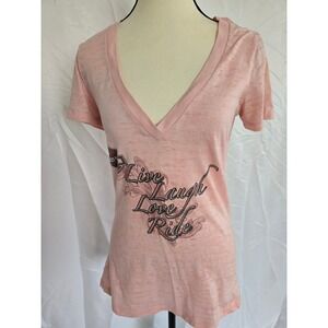 Womens Pink Live Laugh Love Ride Harley Davidson Daytona T Shirt Size L